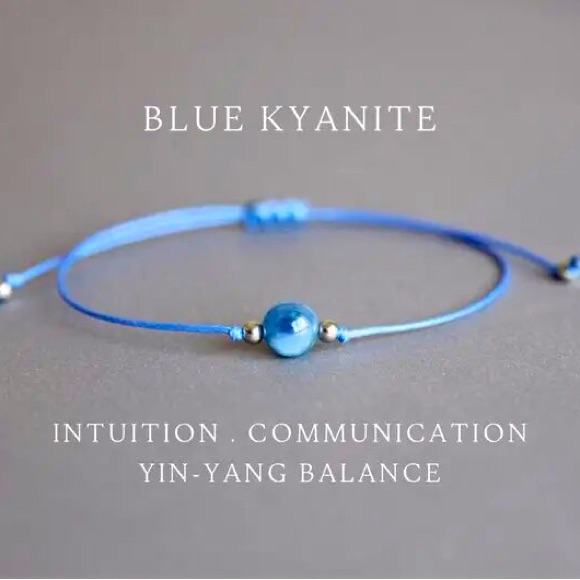 Exclusive Yin-Yang Blue Kyanite Womens Crystal Bracelet Mothers Day Jewelry Gift